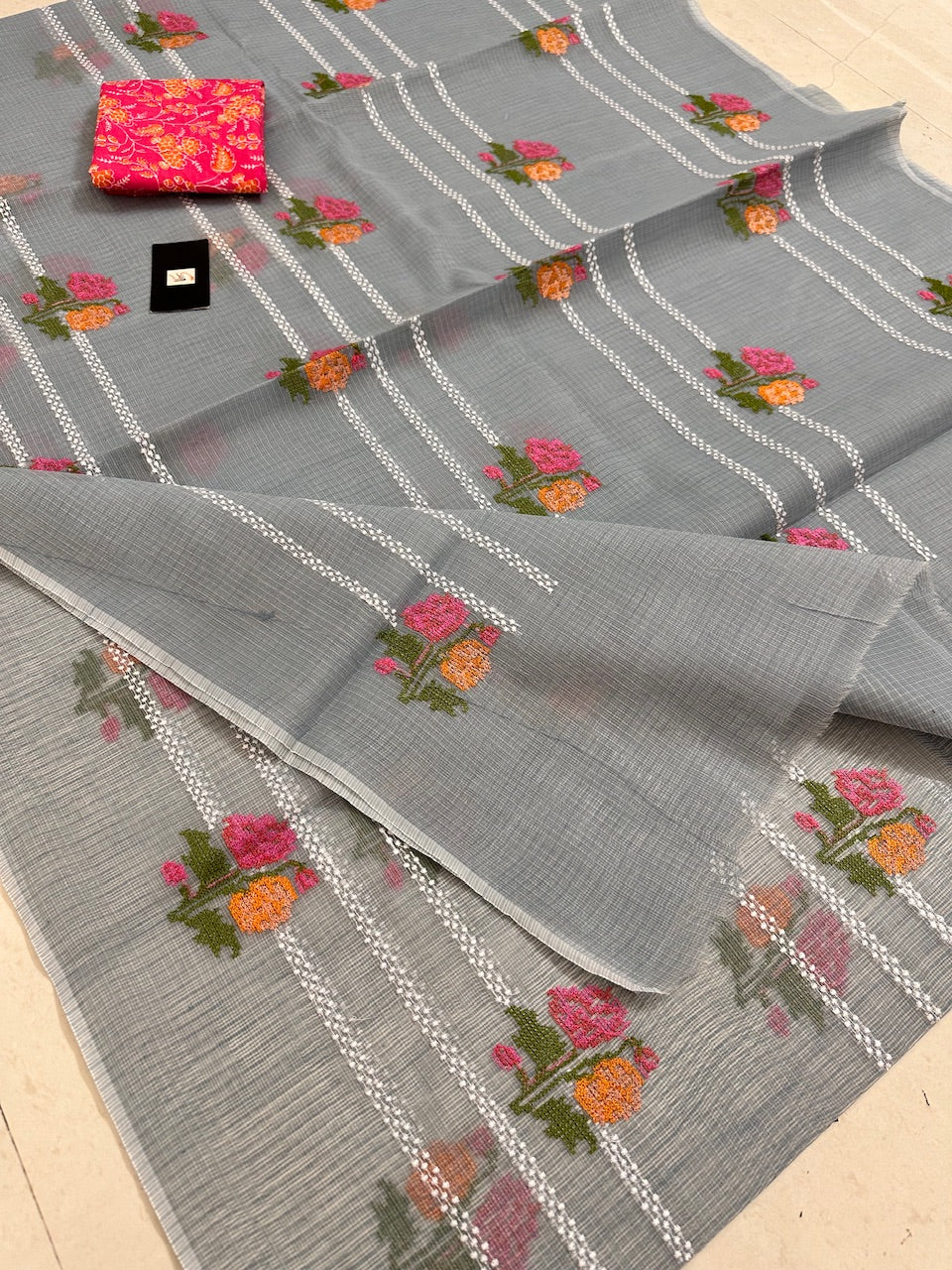 Embroidered Kota Cotton Doria Saree