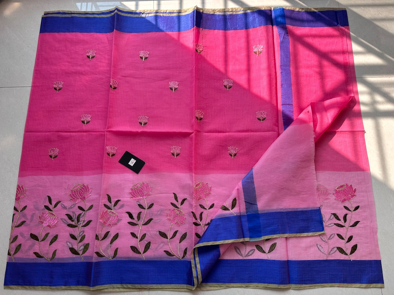 Embroidered Kota Cotton Doria Saree