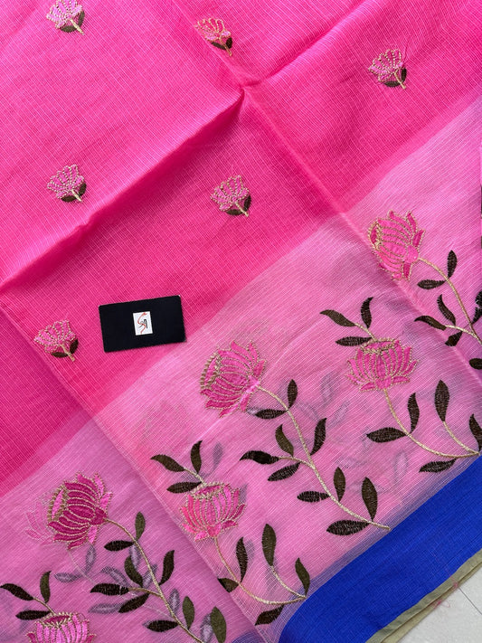 Embroidered Kota Cotton Doria Saree