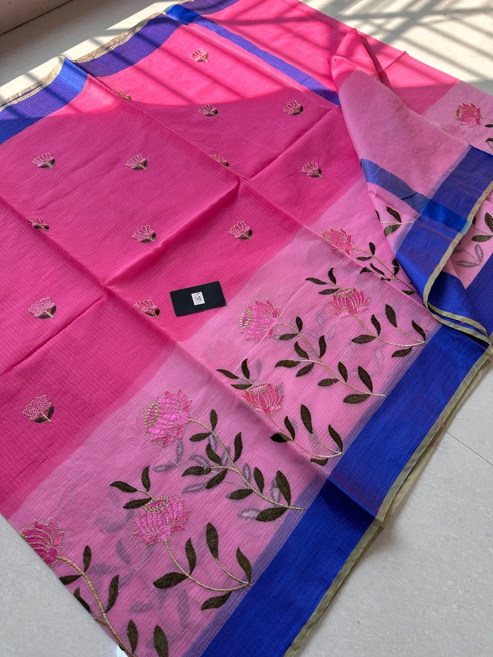 Embroidered Kota Cotton Doria Saree