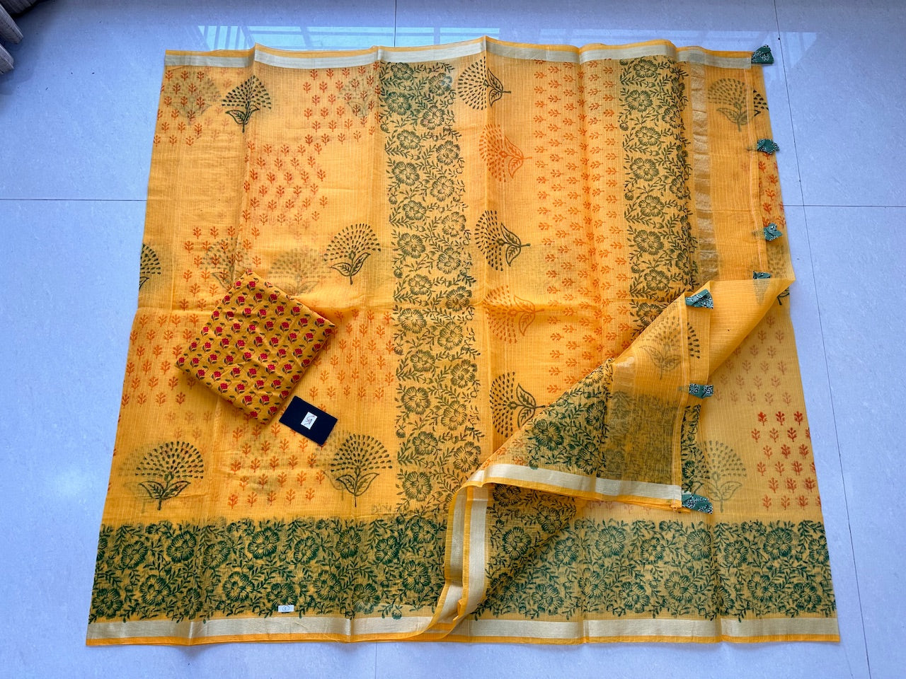 HandBlock Printed Kota Cotton Doria Saree