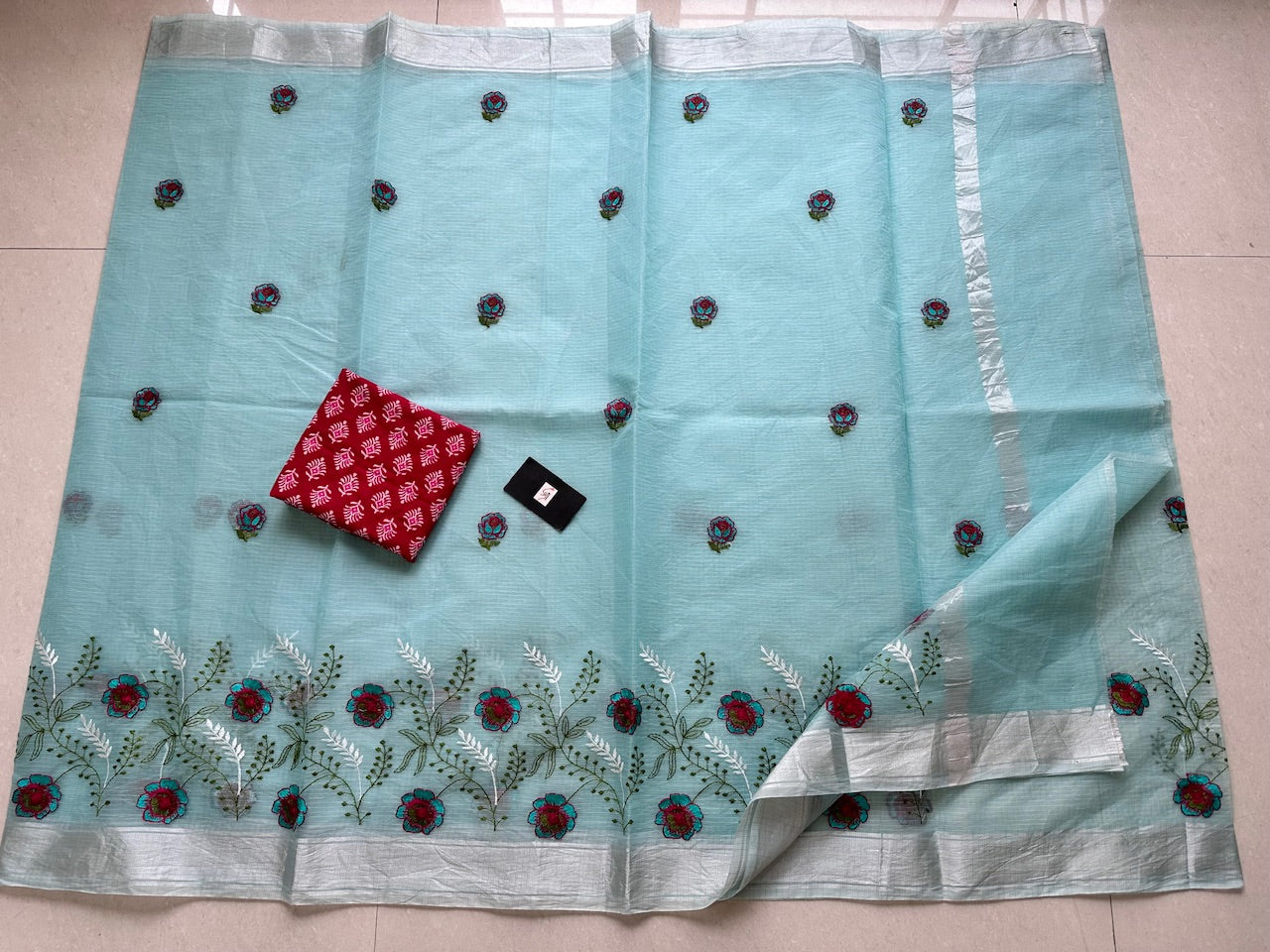 Embroidered Kota Cotton Doria Saree