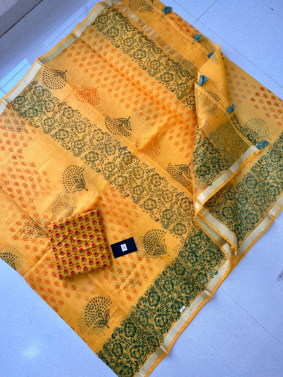 HandBlock Printed Kota Cotton Doria Saree