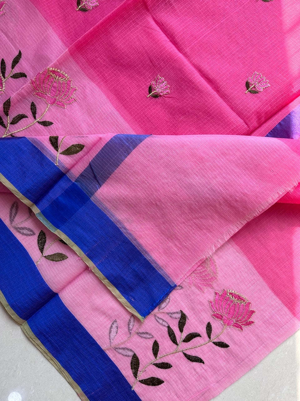 Embroidered Kota Cotton Doria Saree