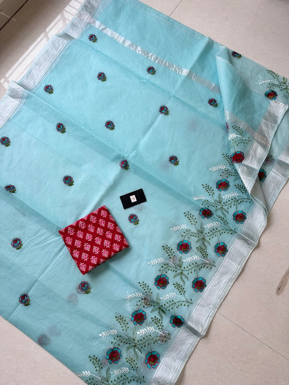 Embroidered Kota Cotton Doria Saree