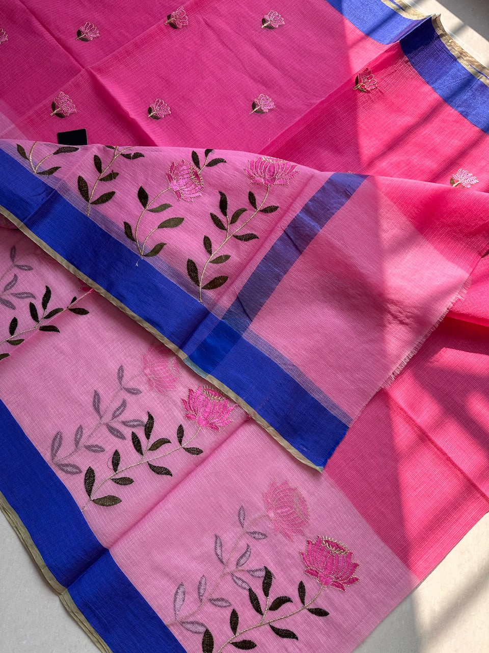 Embroidered Kota Cotton Doria Saree