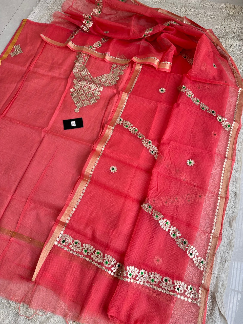 Embroidered Gota Patti Kota Cotton Doria Top N Dupatta (Suit)