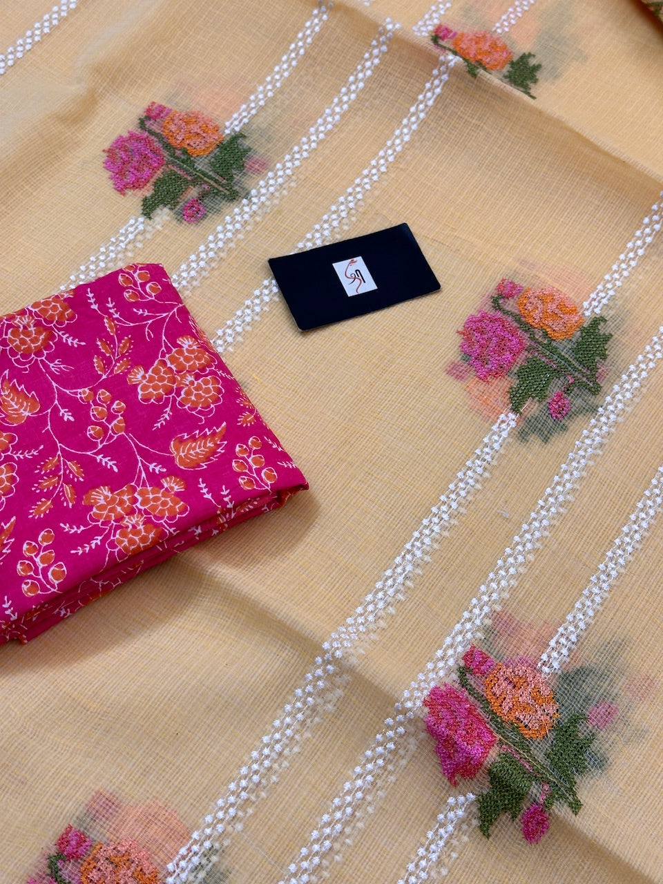 Embroidered Kota Cotton Doria Saree