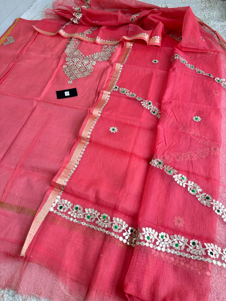 Embroidered Gota Patti Kota Cotton Doria Top N Dupatta (Suit)