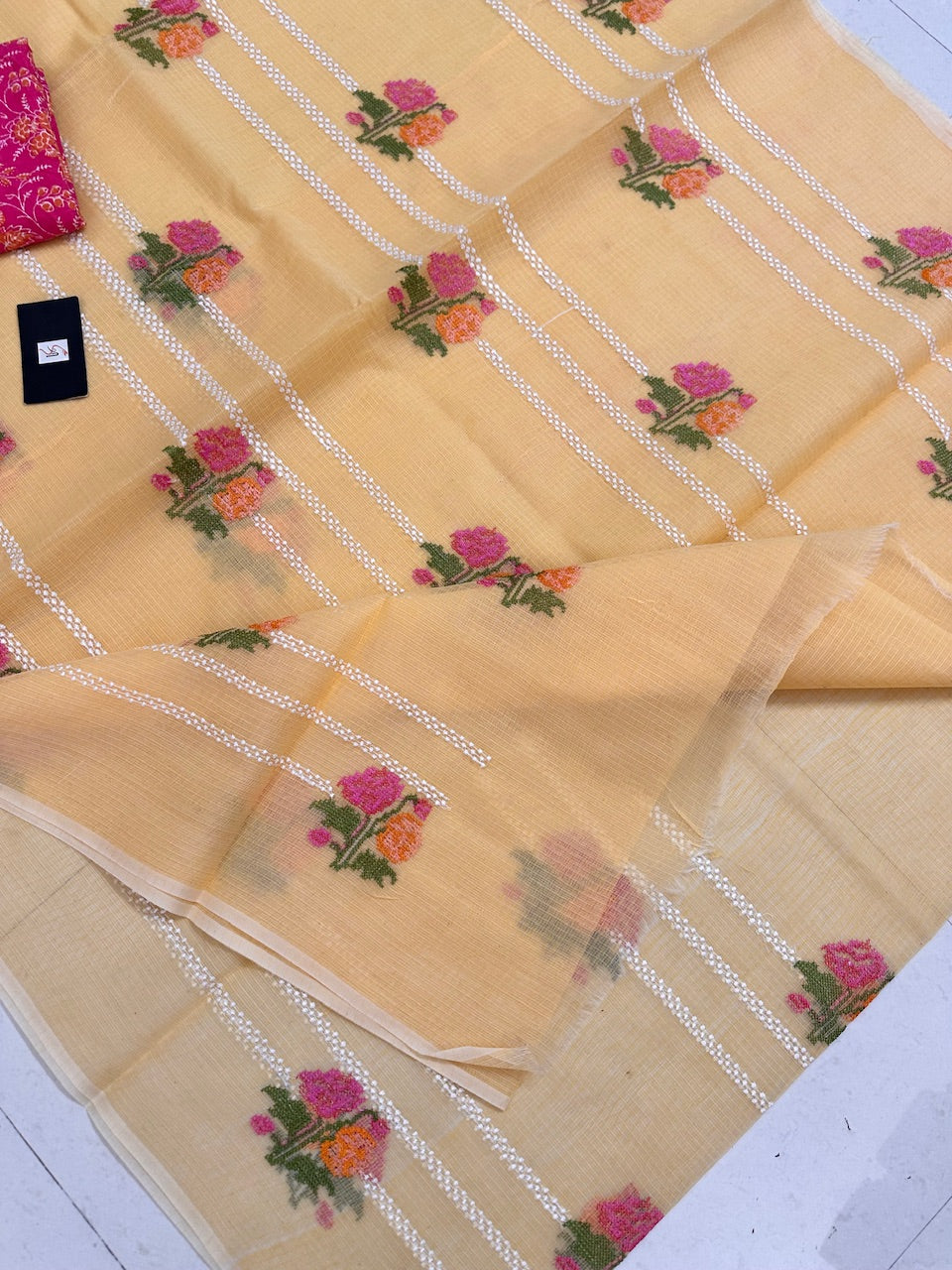 Embroidered Kota Cotton Doria Saree