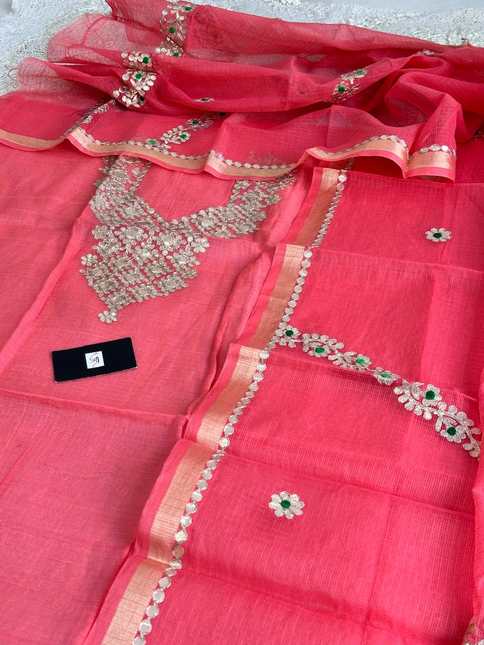 Embroidered Gota Patti Kota Cotton Doria Top N Dupatta (Suit)