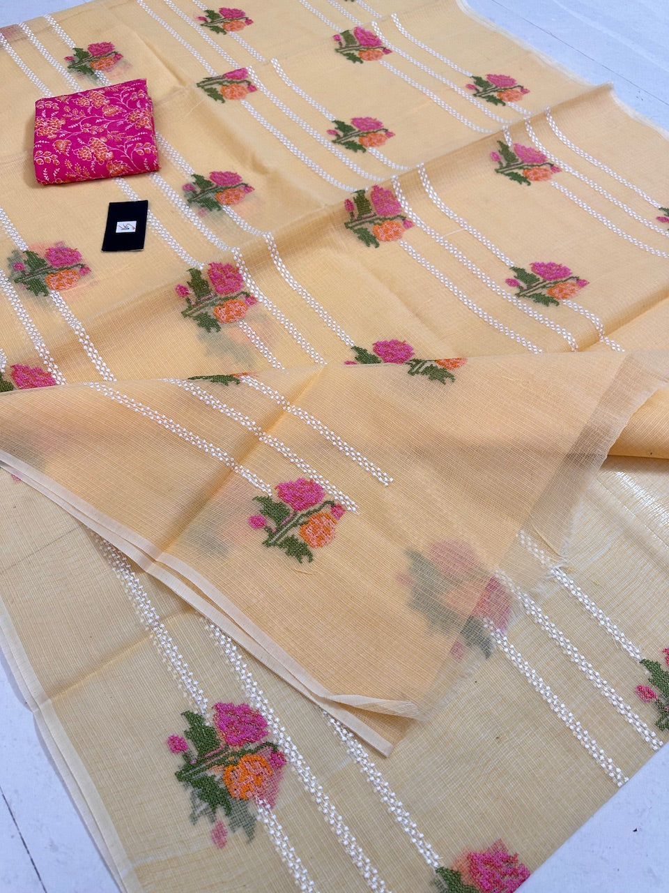 Embroidered Kota Cotton Doria Saree