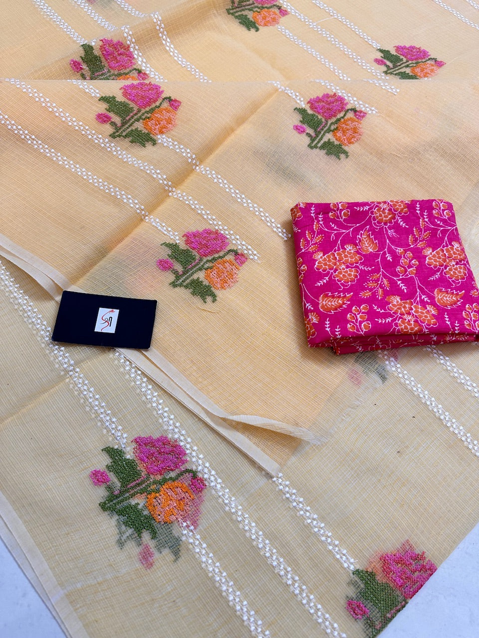 Embroidered Kota Cotton Doria Saree