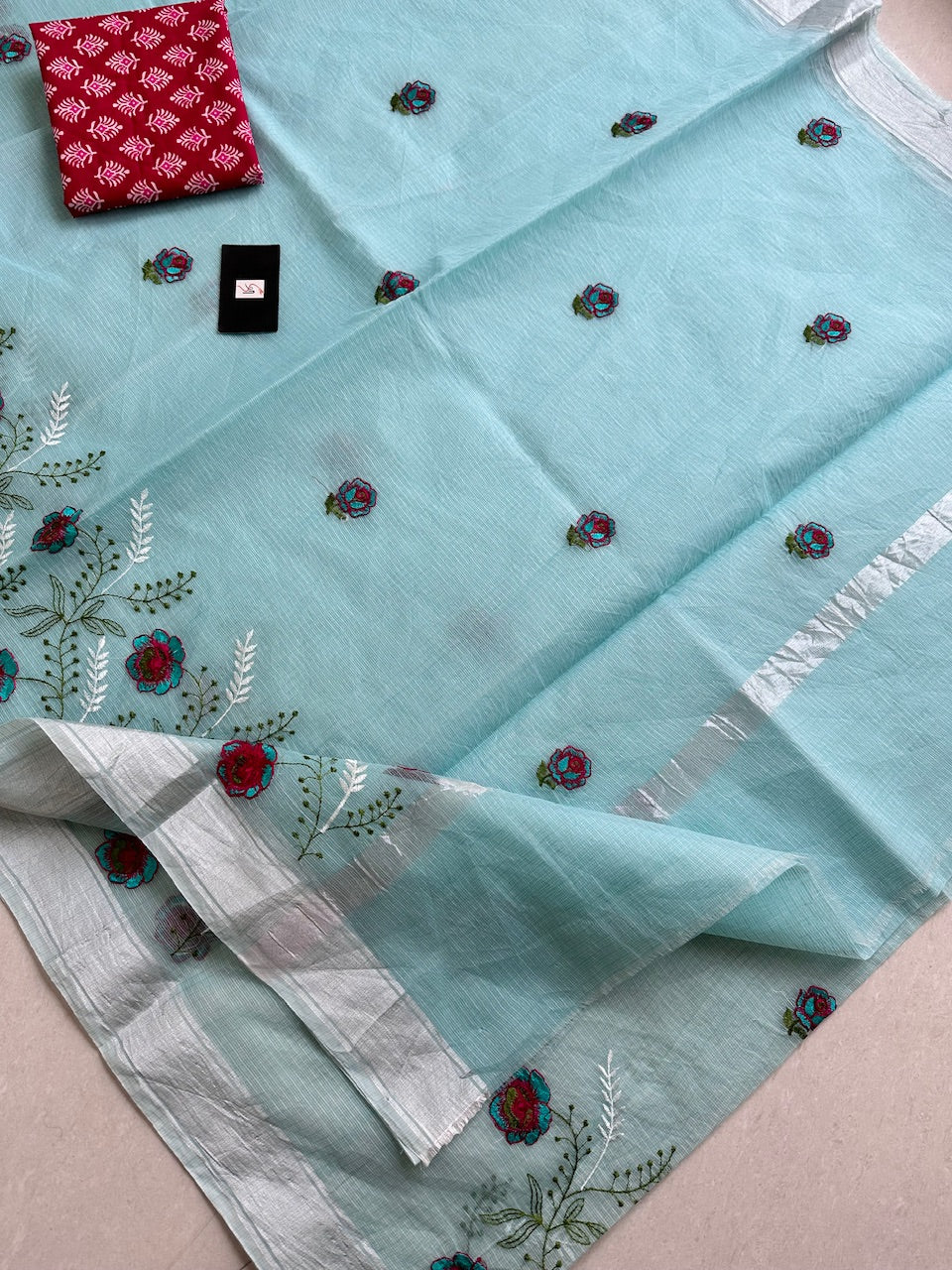 Embroidered Kota Cotton Doria Saree