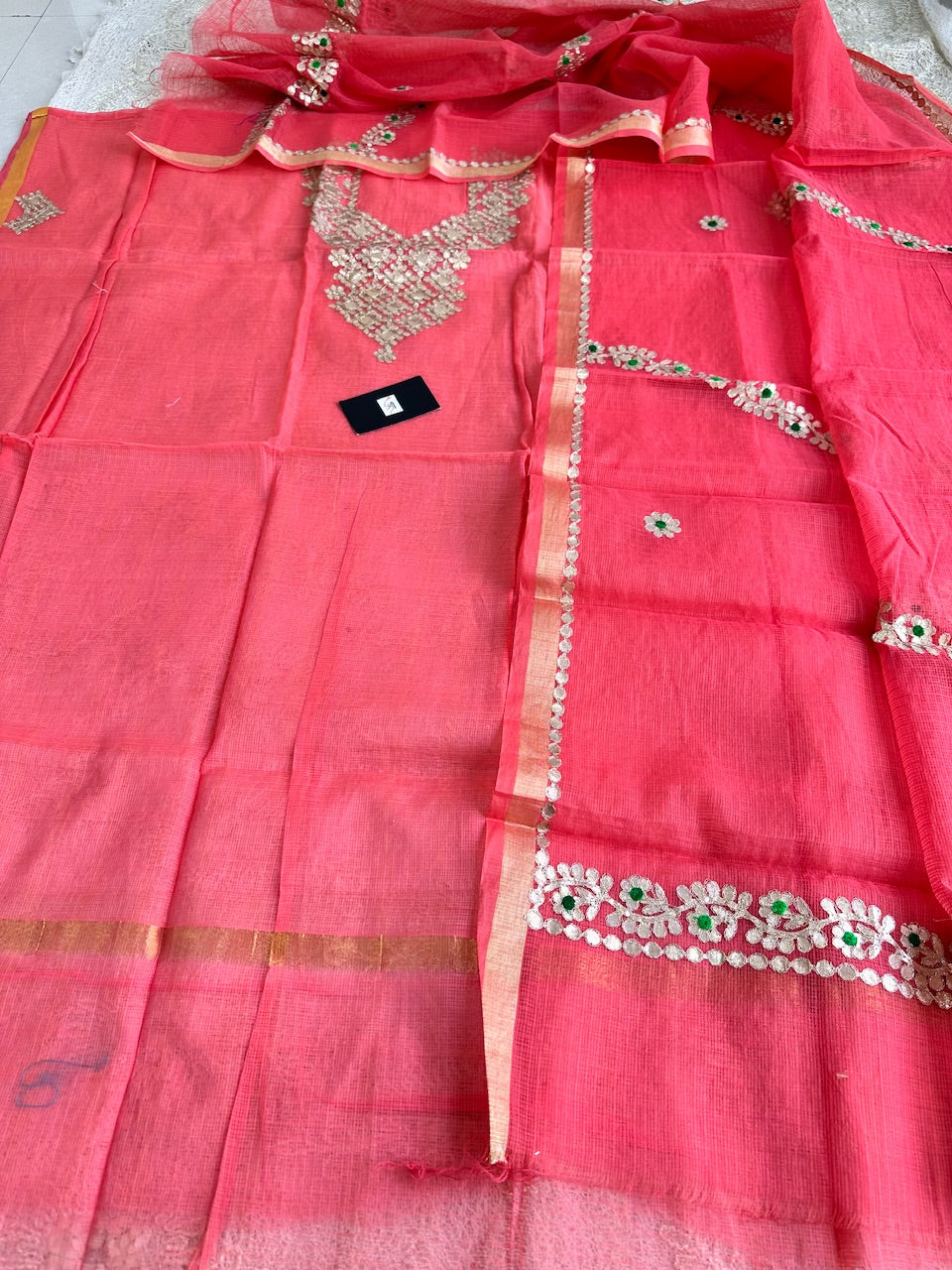 Embroidered Gota Patti Kota Cotton Doria Top N Dupatta (Suit)