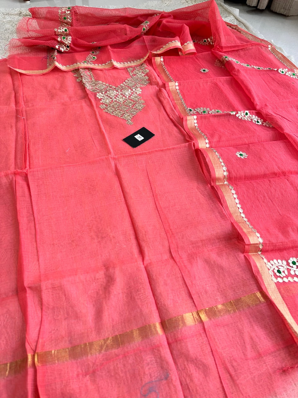 Embroidered Gota Patti Kota Cotton Doria Top N Dupatta (Suit)