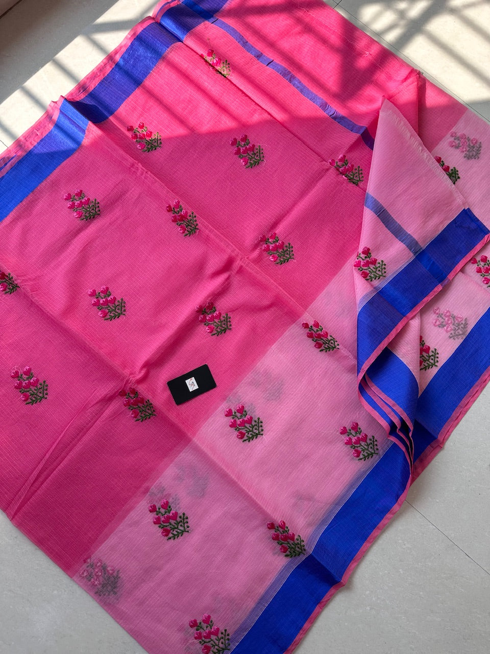 Embroidered Kota Cotton Doria Saree