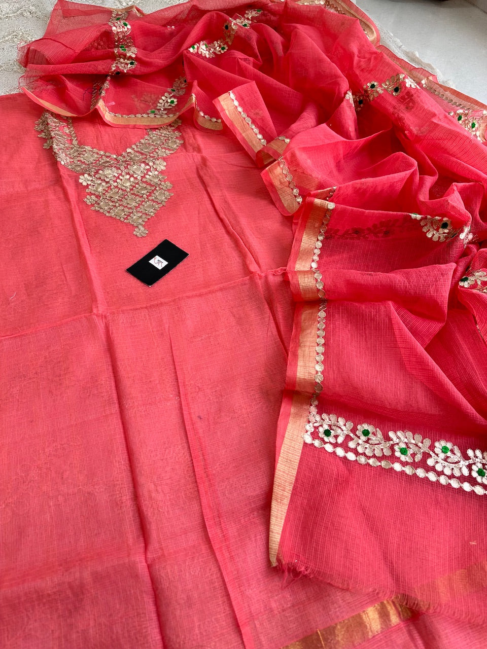 Embroidered Gota Patti Kota Cotton Doria Top N Dupatta (Suit)