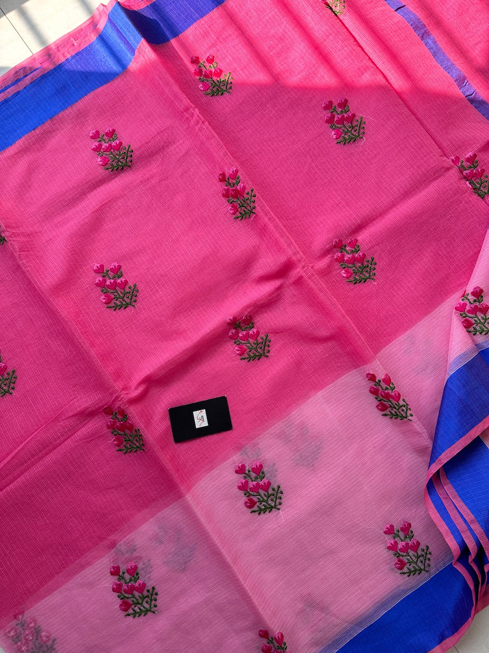 Embroidered Kota Cotton Doria Saree