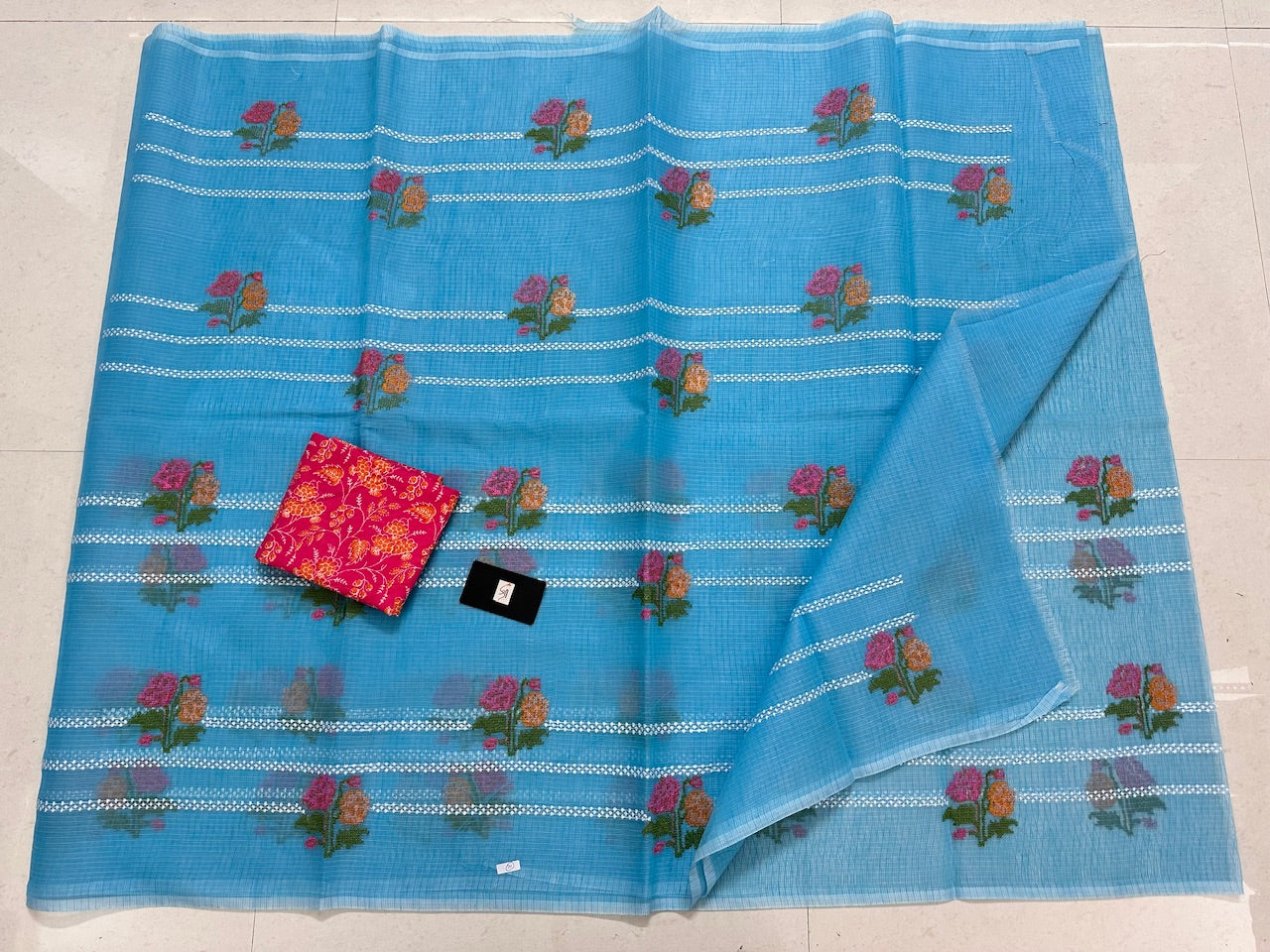 Embroidered Kota Cotton Doria Saree