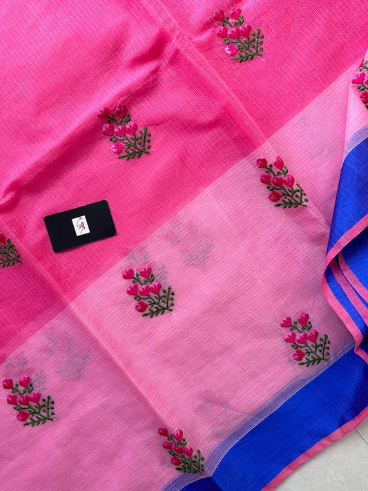 Embroidered Kota Cotton Doria Saree