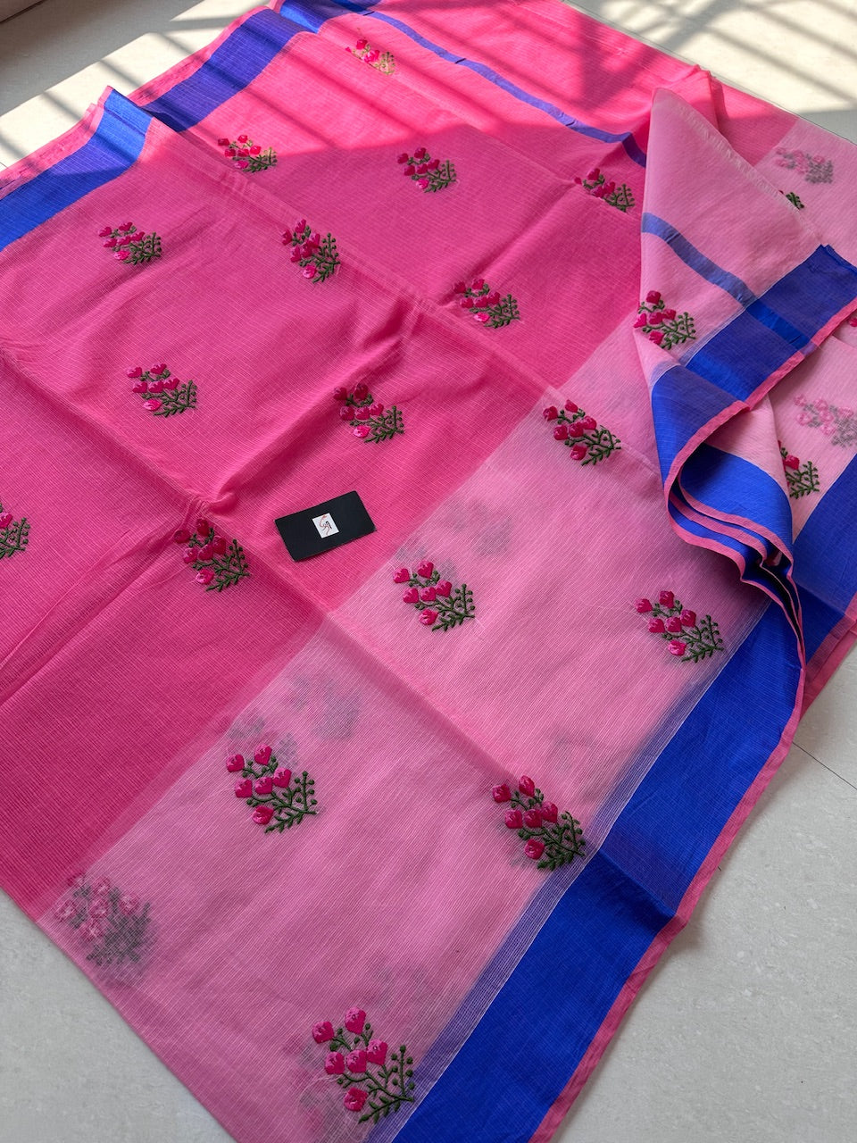 Embroidered Kota Cotton Doria Saree