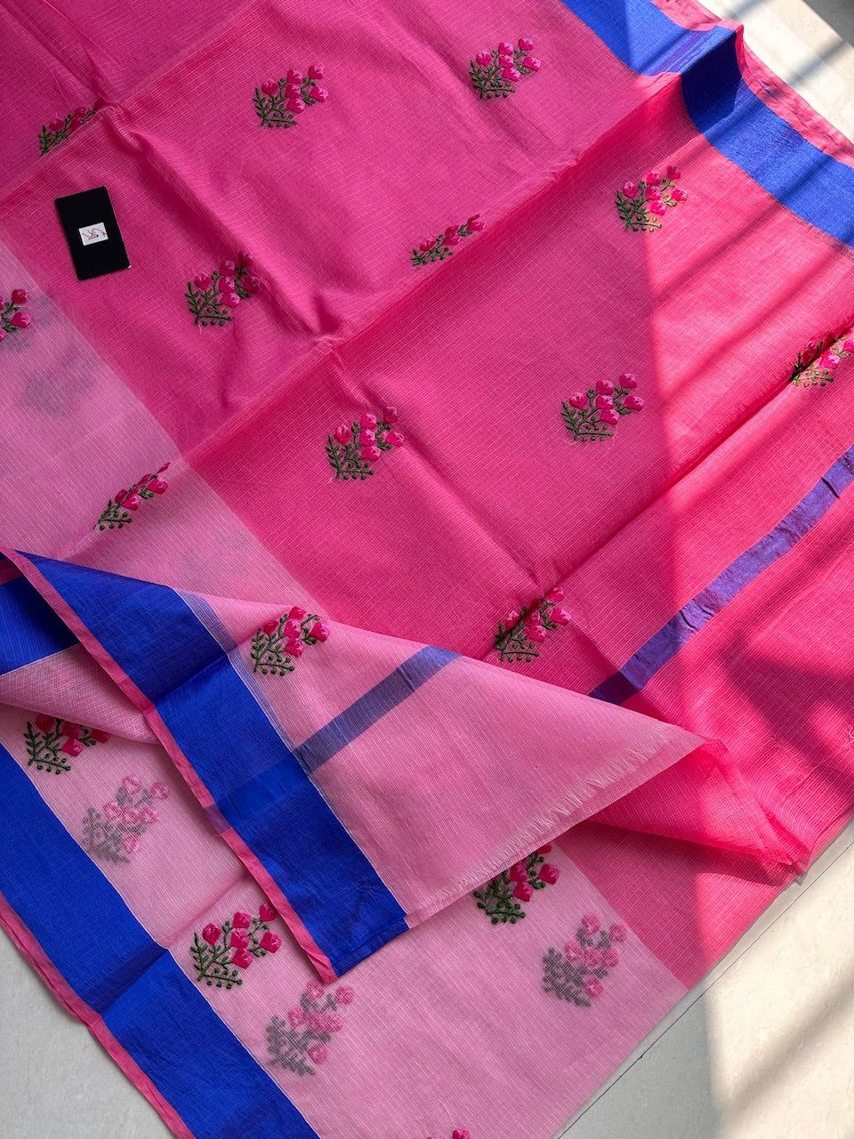 Embroidered Kota Cotton Doria Saree