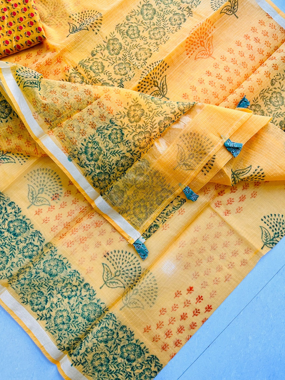 HandBlock Printed Kota Cotton Doria Saree