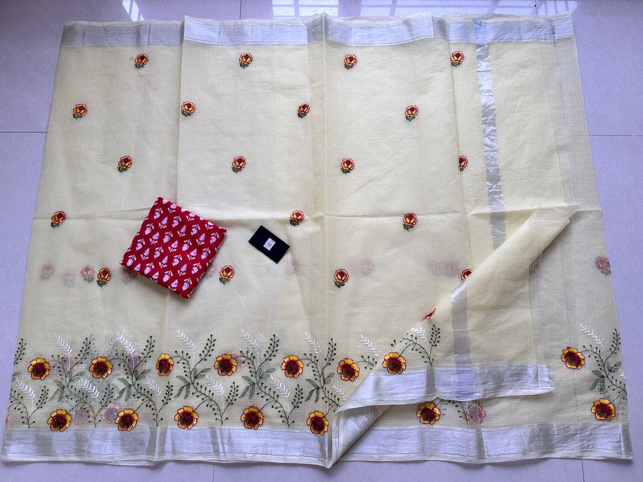 Embroidered Kota Cotton Doria Saree