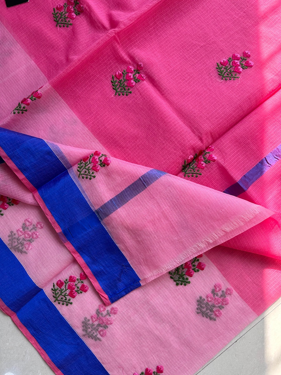 Embroidered Kota Cotton Doria Saree