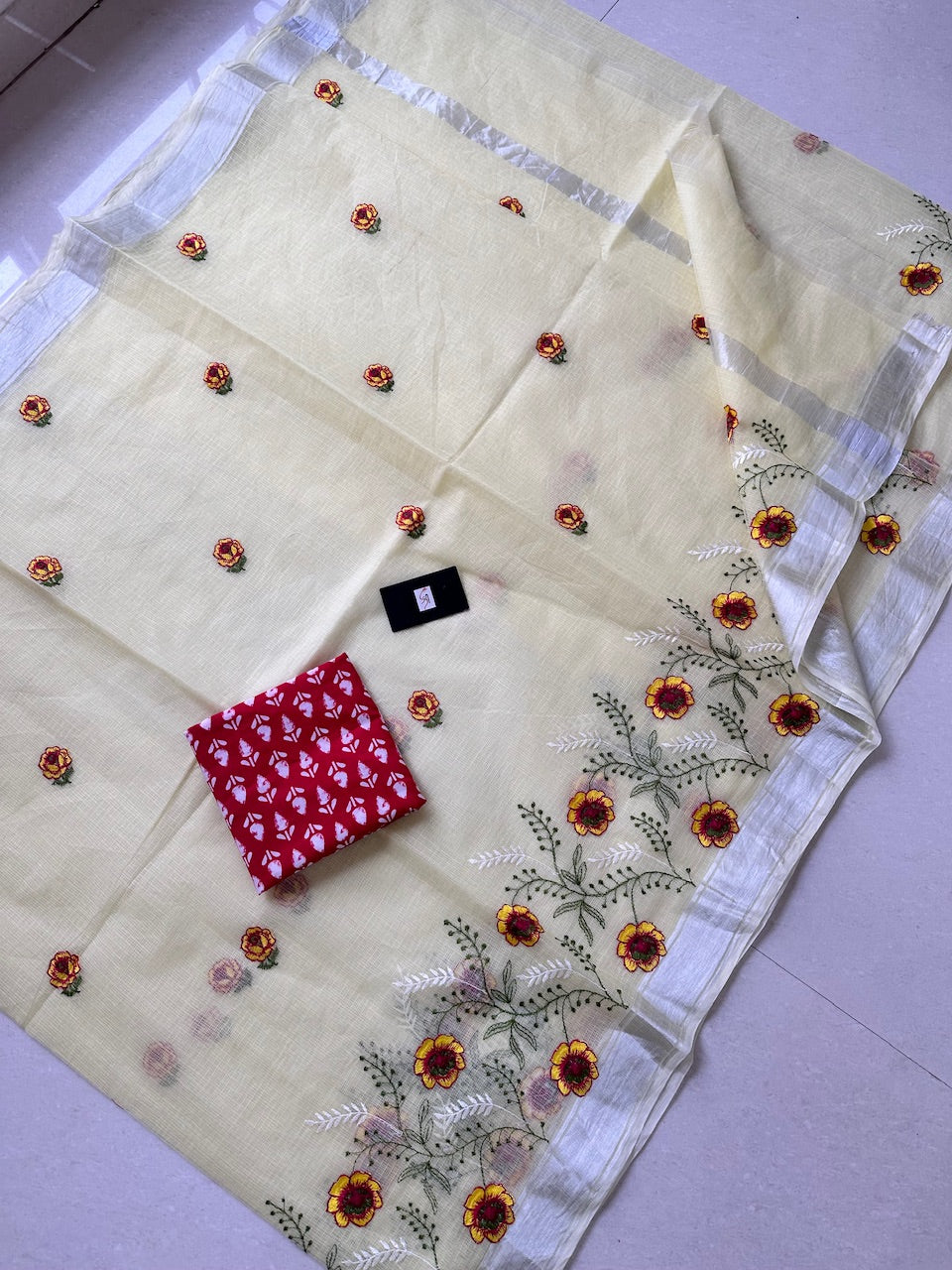 Embroidered Kota Cotton Doria Saree