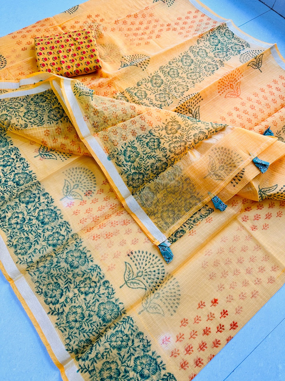 HandBlock Printed Kota Cotton Doria Saree