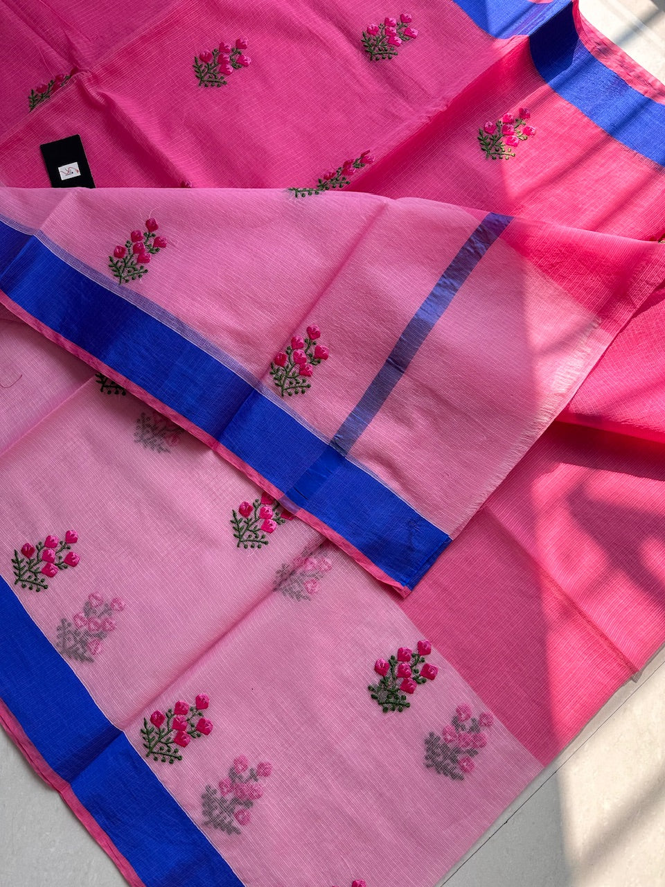 Embroidered Kota Cotton Doria Saree