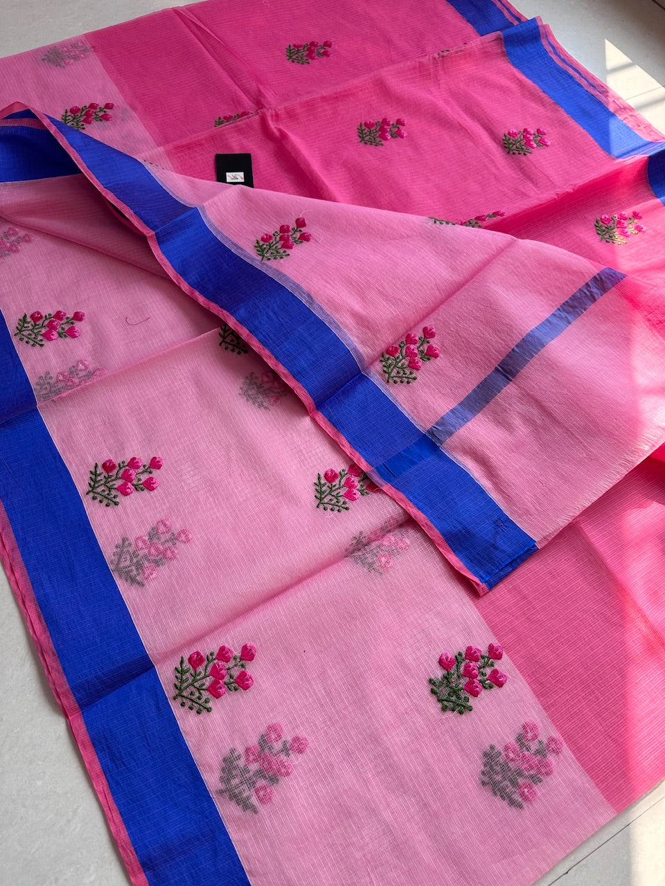 Embroidered Kota Cotton Doria Saree