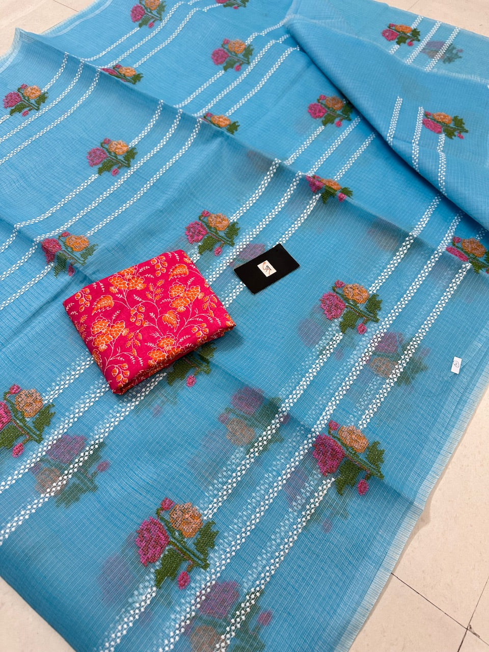 Embroidered Kota Cotton Doria Saree