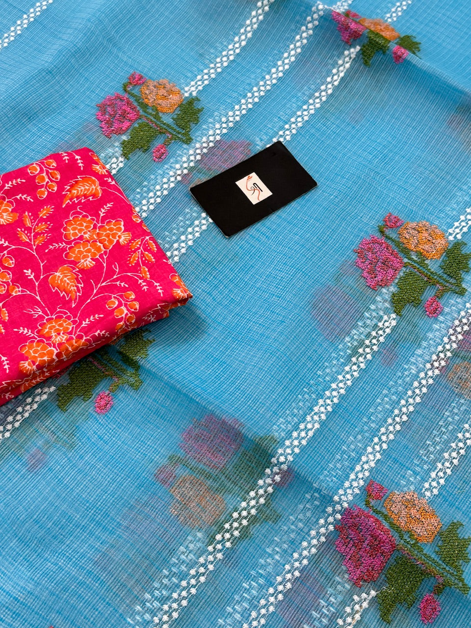 Embroidered Kota Cotton Doria Saree