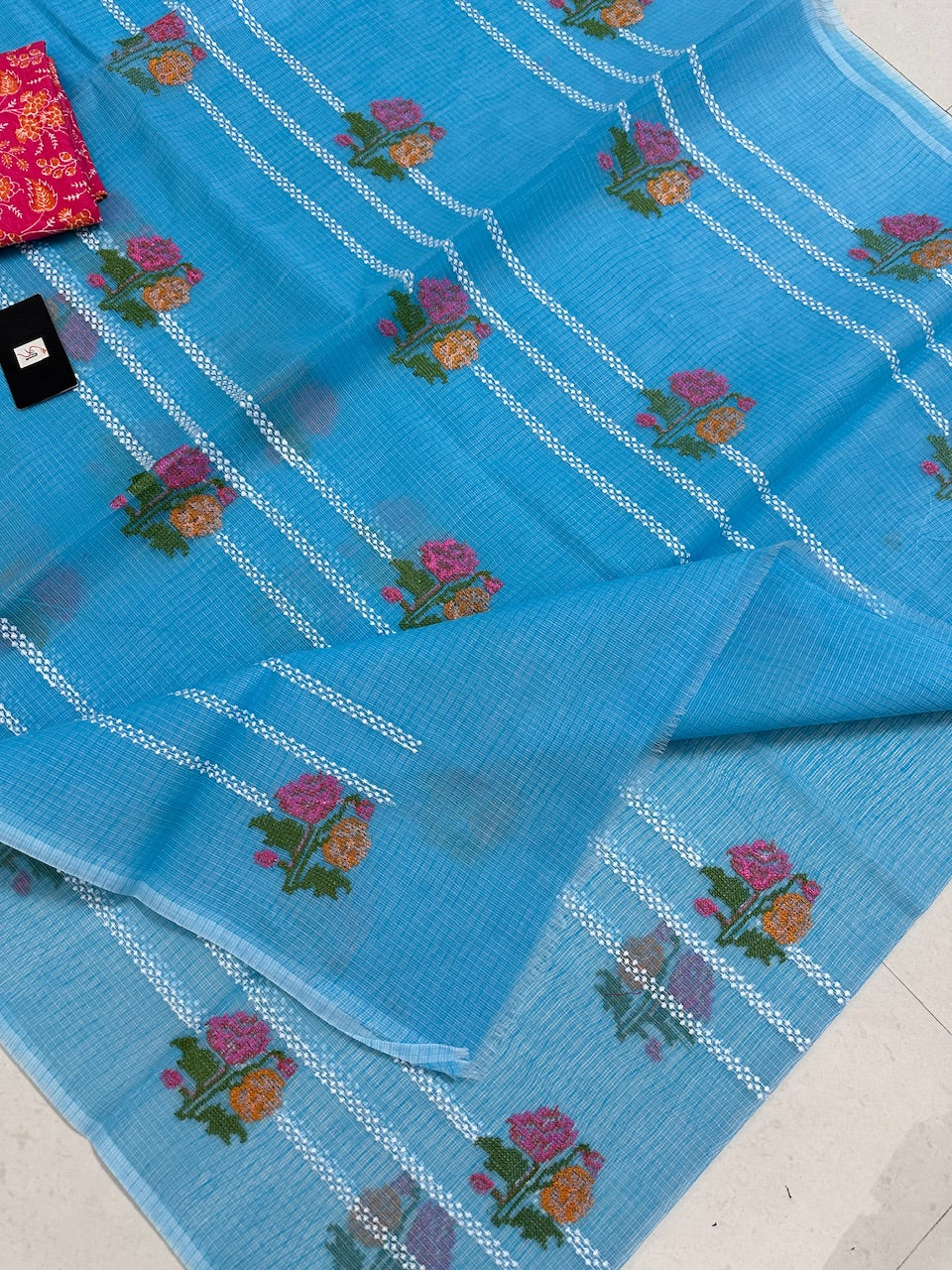 Embroidered Kota Cotton Doria Saree