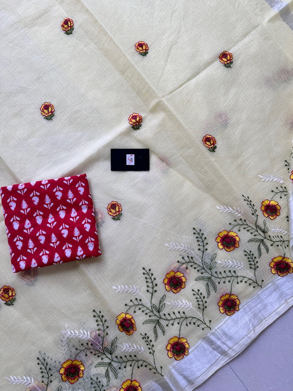 Embroidered Kota Cotton Doria Saree