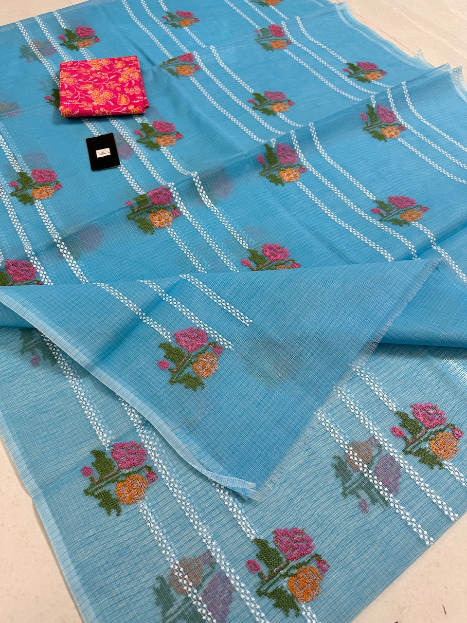 Embroidered Kota Cotton Doria Saree