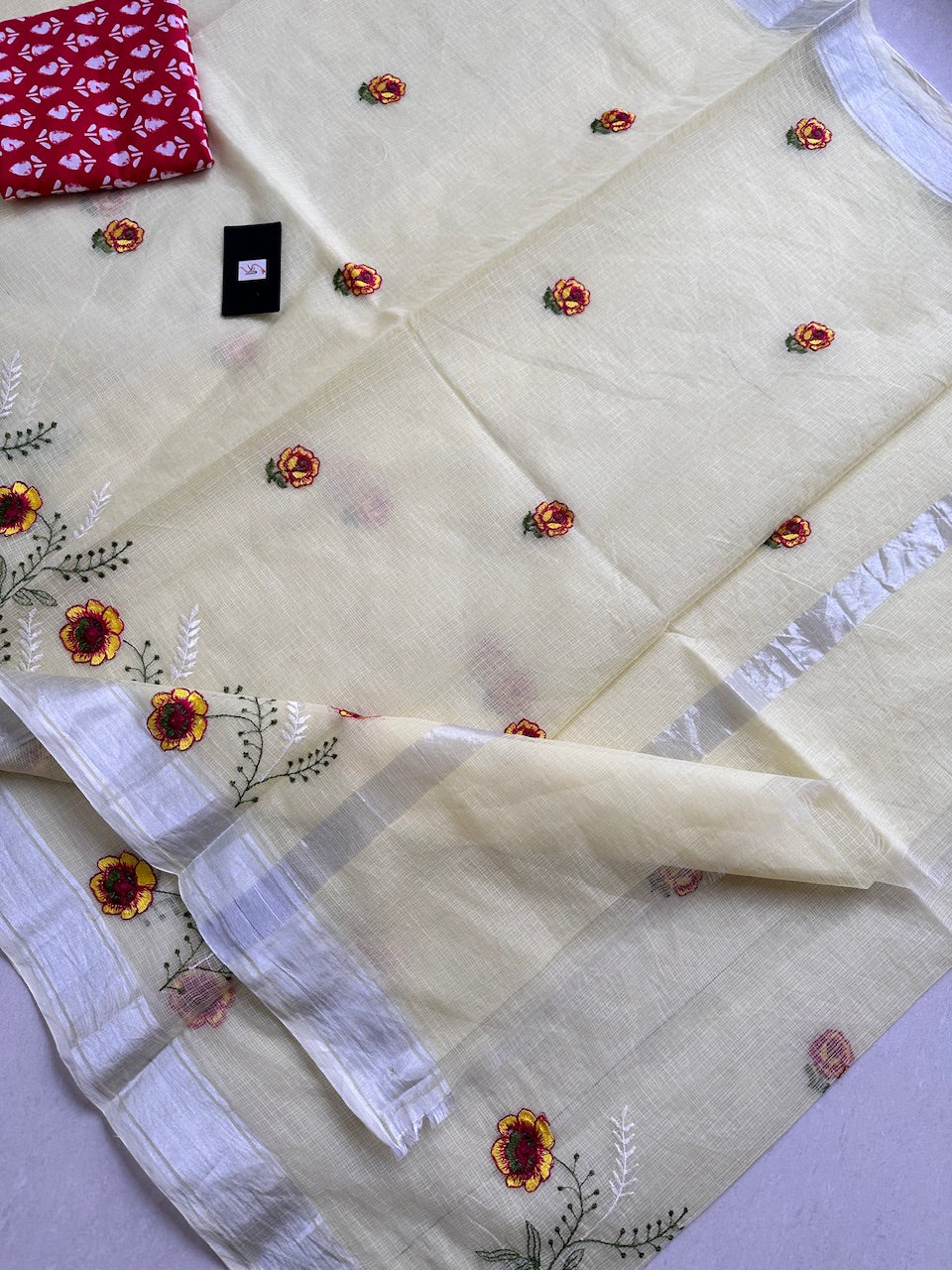 Embroidered Kota Cotton Doria Saree