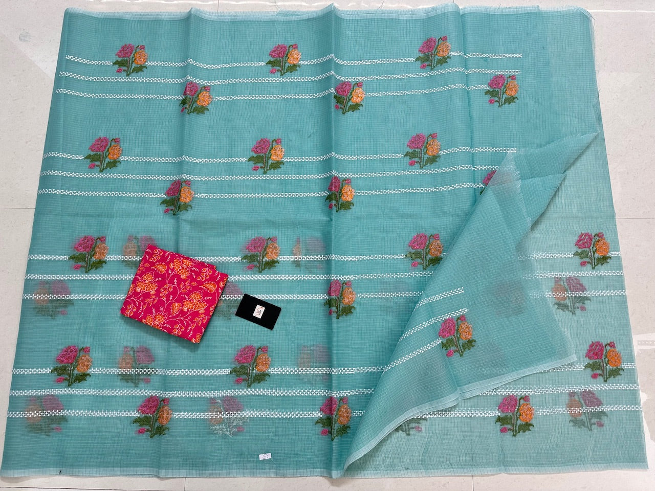 Embroidered Kota Cotton Doria Saree