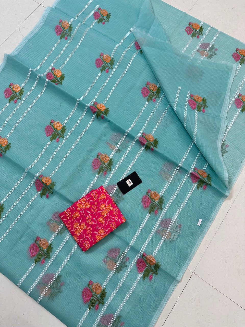 Embroidered Kota Cotton Doria Saree