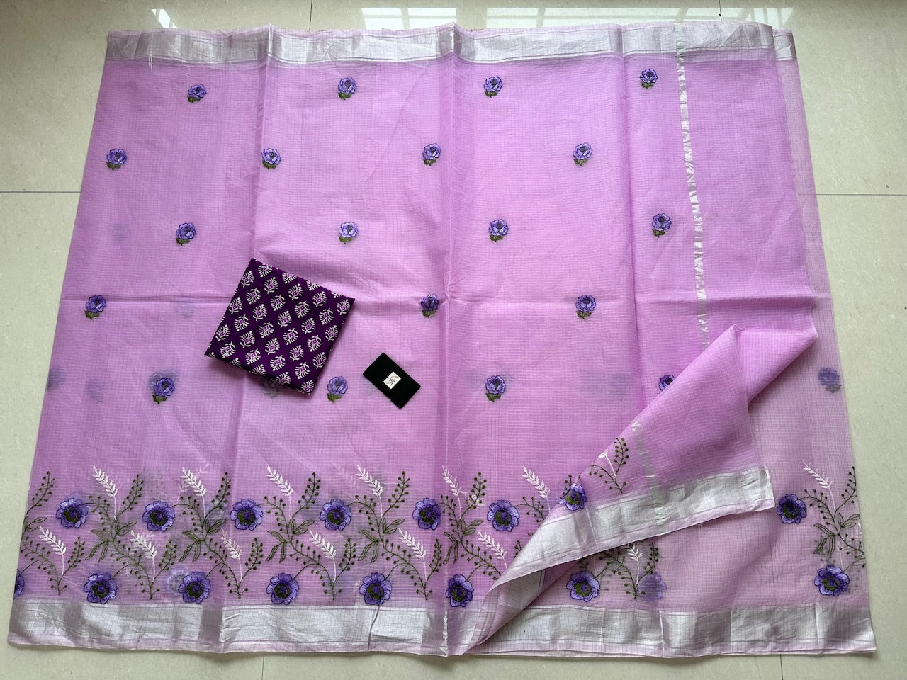 Embroidered Kota Cotton Doria Saree