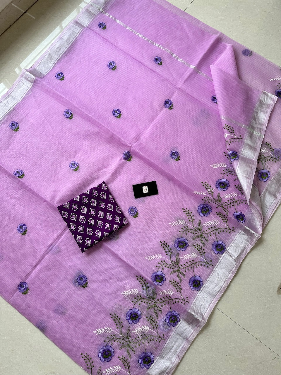 Embroidered Kota Cotton Doria Saree