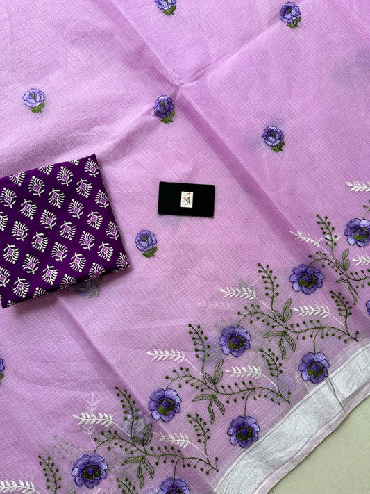 Embroidered Kota Cotton Doria Saree