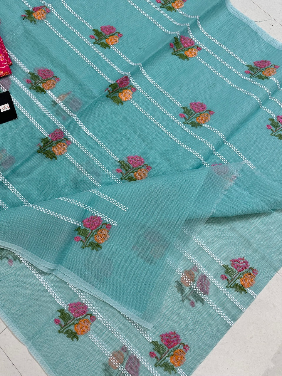 Embroidered Kota Cotton Doria Saree