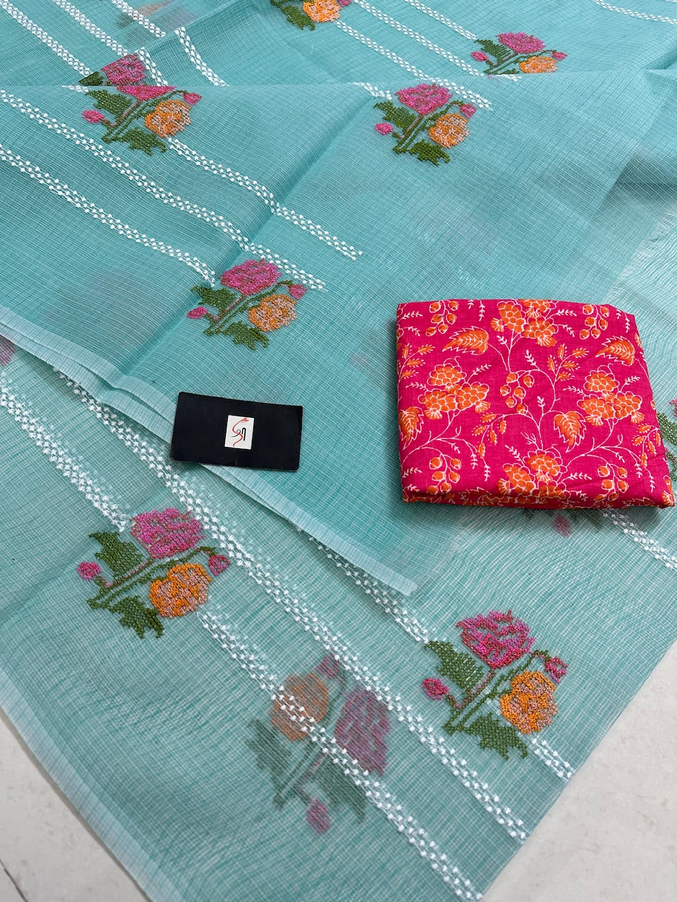 Embroidered Kota Cotton Doria Saree