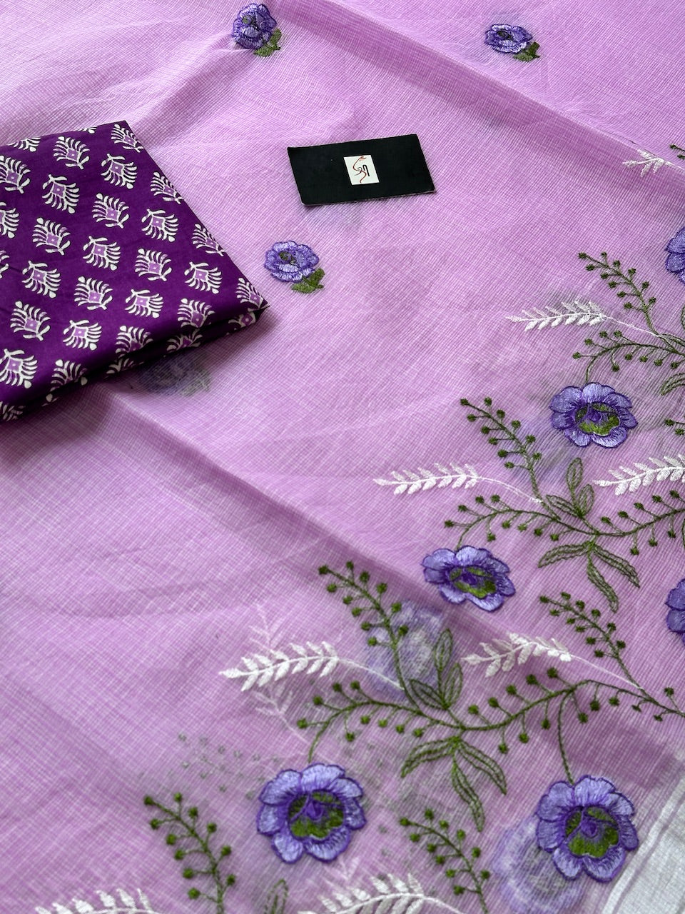 Embroidered Kota Cotton Doria Saree