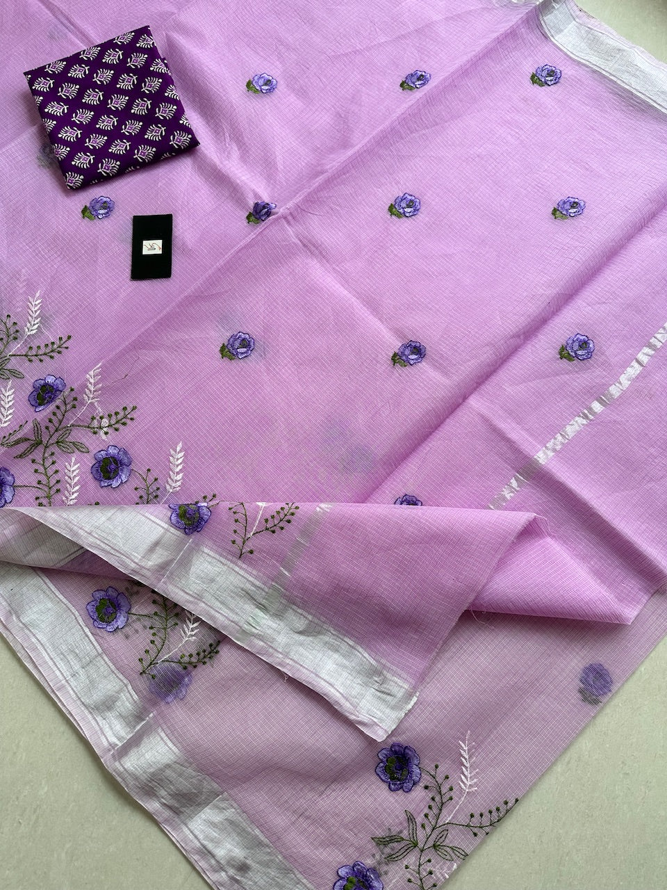 Embroidered Kota Cotton Doria Saree