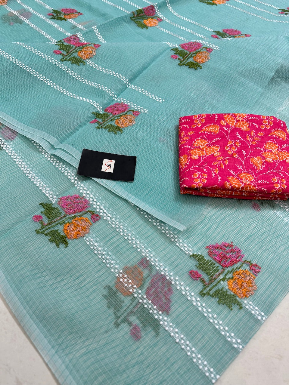 Embroidered Kota Cotton Doria Saree